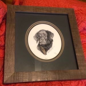 Like new pictures of yellow lab and black lab. Matted and framed.  14.5 x 14